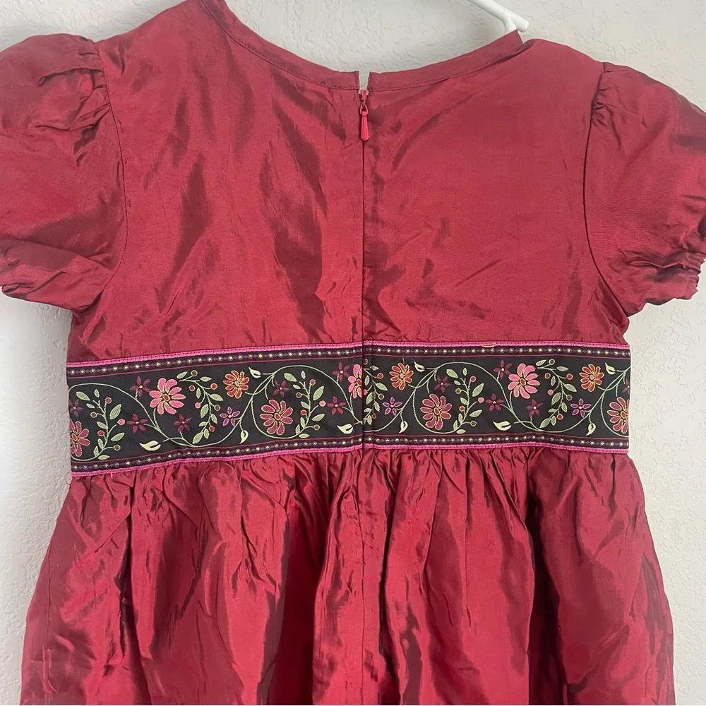 Hanna Andersson Girls Red Holiday Dress Puff Sleeve Embroidered Waist Size 6